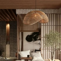 Arturesthome Wabi sabi Handmade Bamboo Wicker Lampshade Vintage Rattan Pendant Light