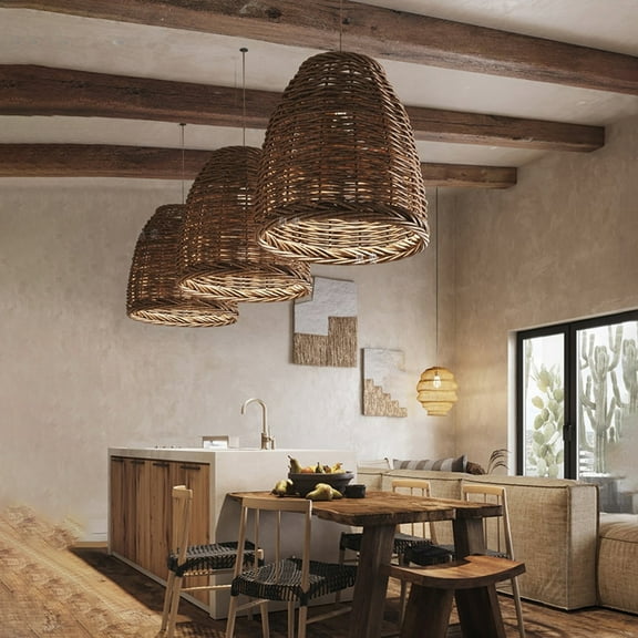 Arturesthome Wabi-sabi Vintage Pastoral Basket Weave Light Pendant Dining Room Rattan Decorative Lamps