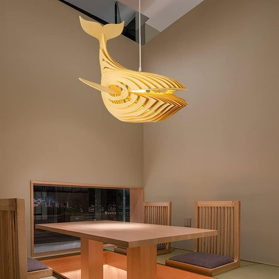Arturesthome Whale Wood Hanging Pendant Light Whale Hanging Lamp Contemporary 1 Light Wooden Pendant Lighting Art Deco Hanging Light Woodcraft Japanese Style Fish Hanging Lamp