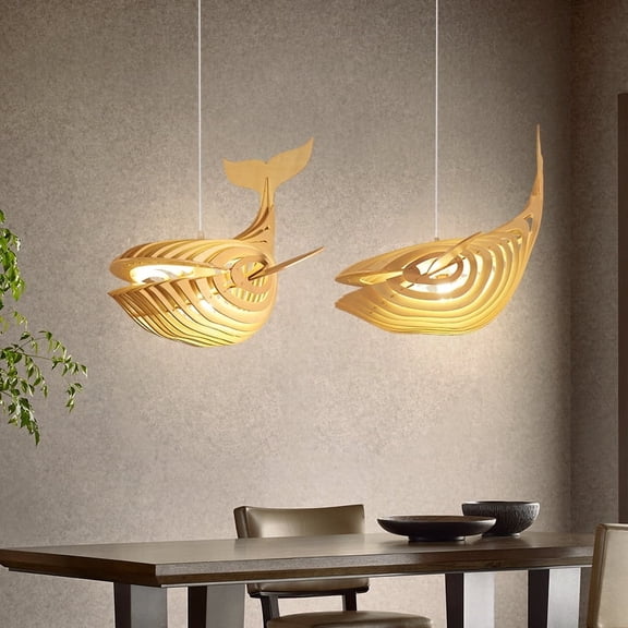 Arturesthome Whale Wood Hanging Pendant Light Whale Hanging Lamp Contemporary 1 Light Wooden Pendant Lighting Art Deco Hanging Light Woodcraft Japanese Style Fish Hanging Lamp