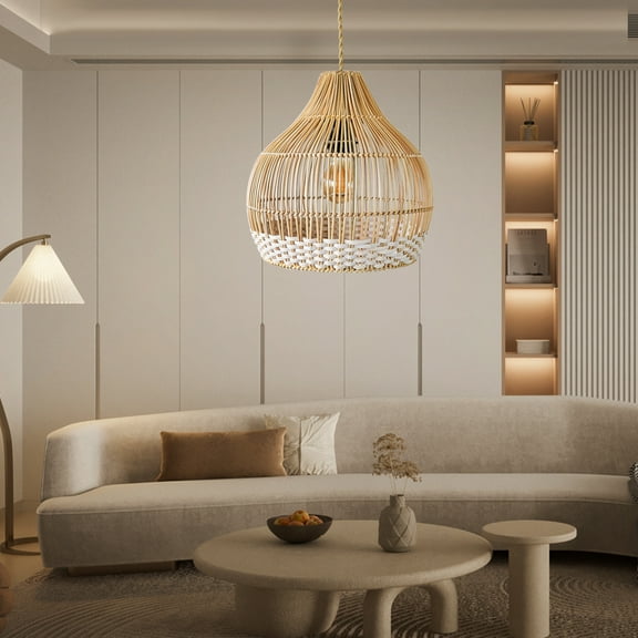 Arturesthome White Thread Rattan Pendant Lamp Shade For Dining room