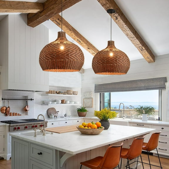 Arturesthome Wicker Hand-Woven Bohemian Chandelier Adjustable Farmhouse Ceiling Chandelier