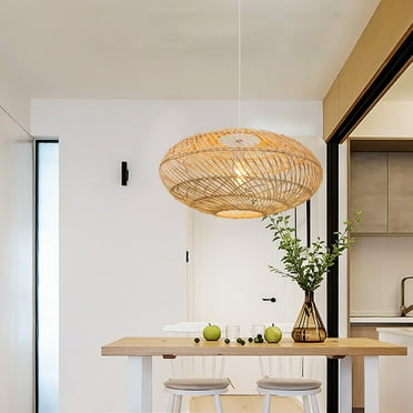Arturesthome Wicker Pendant Lights Hardwired Rattan Lampshade Hand-Woven Natural 23.5" x 11.81"