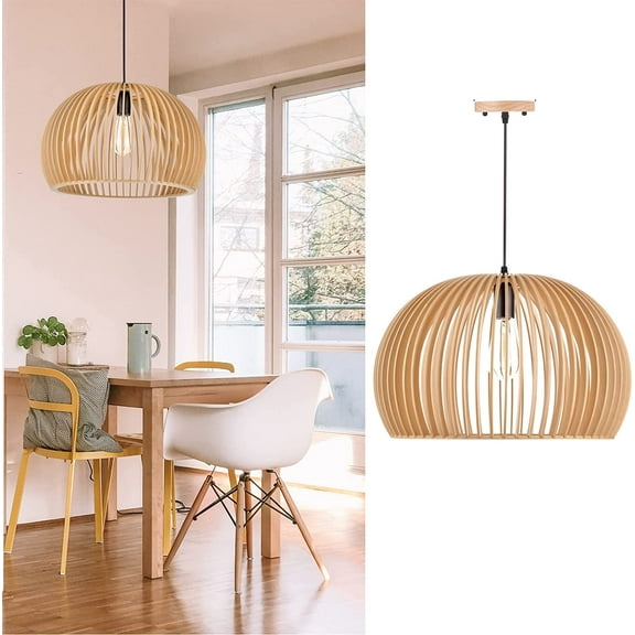 Arturesthome Wood Pendant Lights for Kitchen Island Wooden Ceiling Hanging Lights for Restaurant Dining Room