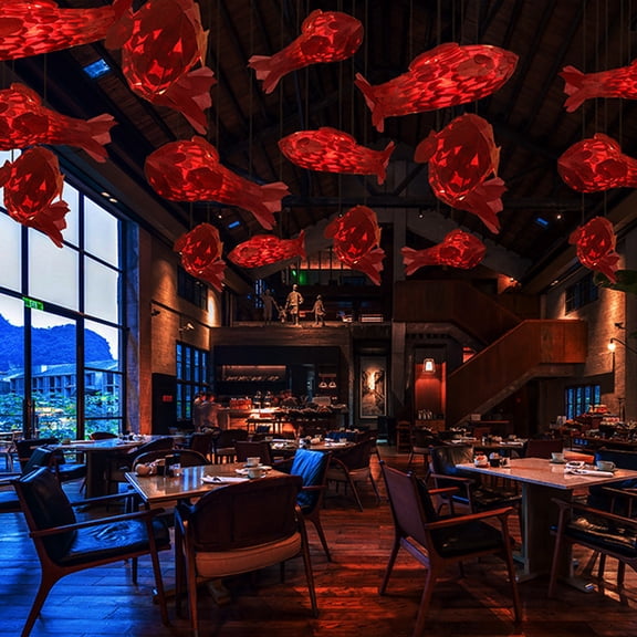 Arturesthome Wooden Fish Shaped Pendant Lights Decorative Rustic Chandelier - Wood Hanging Lamp Fixture