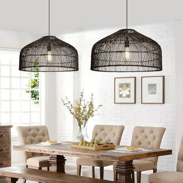 Arturesthome Woven Boho Pendant Light, Rattan Wicker Chandelier Hanging Lamp Ceiling Lighting Fixture for Kitchen Island Restaurant Craft Room
