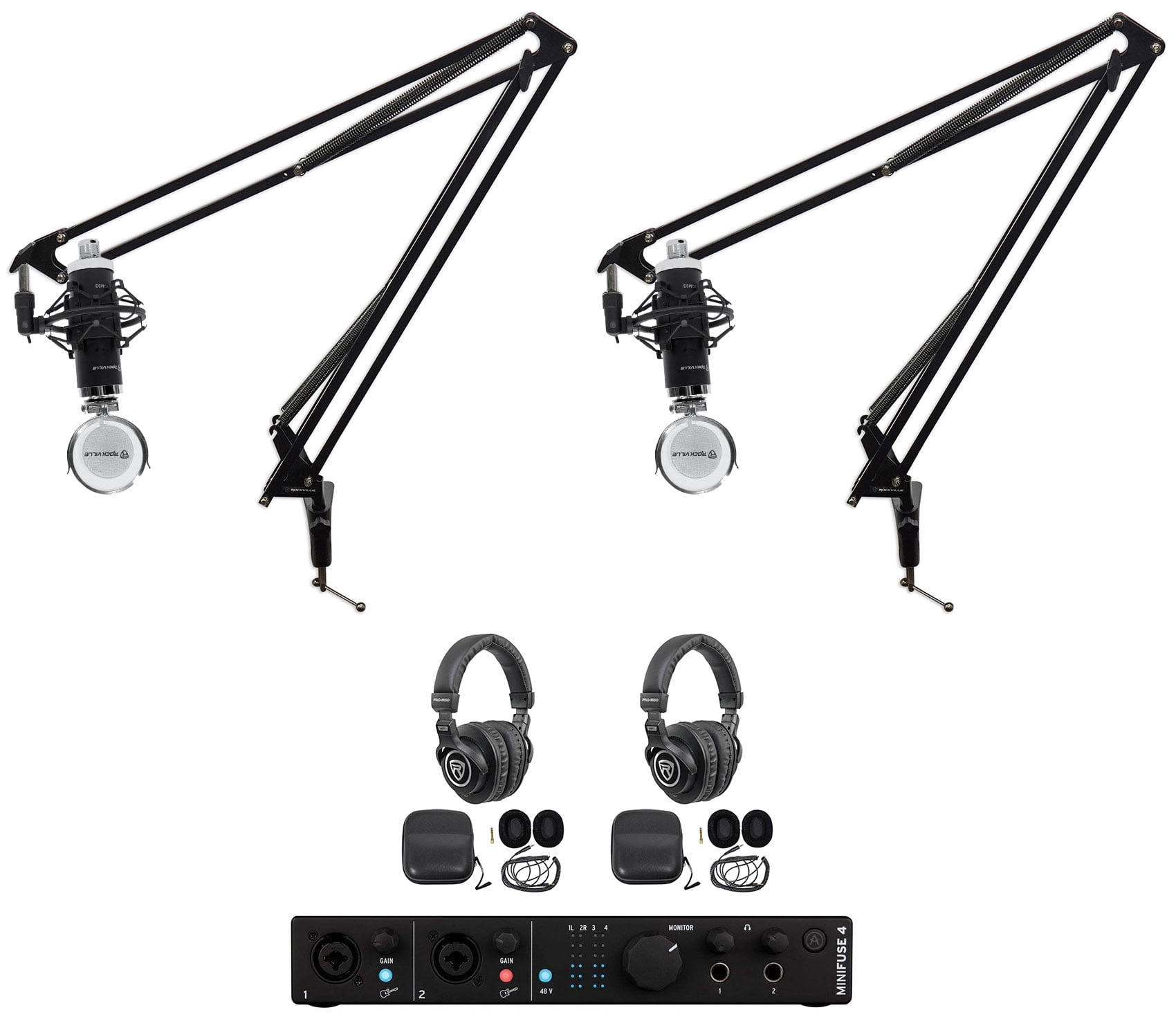 Arturia 2-Person Recording Podcasting Streaming Kit+Mics+Headphones+Boom Arms