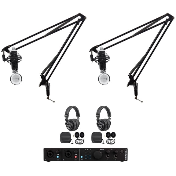 Arturia 2-Person Recording Podcasting Streaming Kit+Mics+Headphones+Boom Arms
