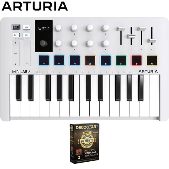 Arturia 231501 MiniLab 3 25-Key MIDI Controller Keyboard White Bundle with CPS Exclusive 26 Month Protection Pack (BEACH-CPS-26M500ATV)