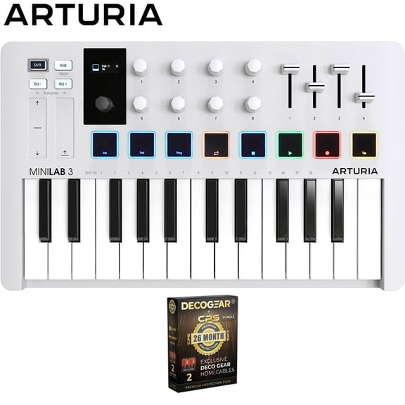 Arturia 231501 MiniLab 3 25-Key MIDI Controller Keyboard White Bundle with CPS Exclusive 26 Month Protection Pack (BEACH-CPS-26M500ATV)