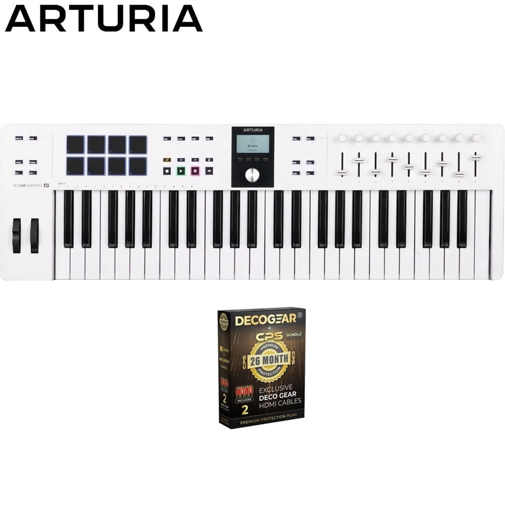 Arturia 231521 KeyLab Essential 49 mk3 49-Key USB MIDI Controller Keyboard White Bundle with CPS Exclusive 26 Month Protection Pack (BEACH-CPS-26M500ATV)