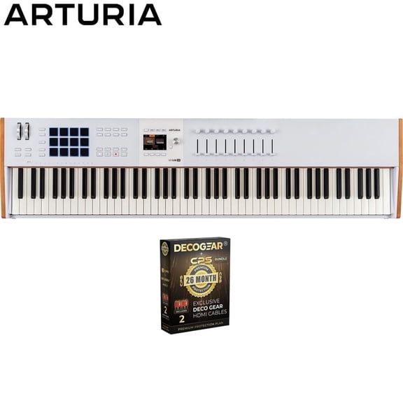 Arturia 231641 KeyLab 88 mk3 88-Key Weighted Hammer MIDI Controller Keyboard White Bundle with CPS Exclusive 26 Month Protection Pack (BEACH-CPS-26M1000ATV)