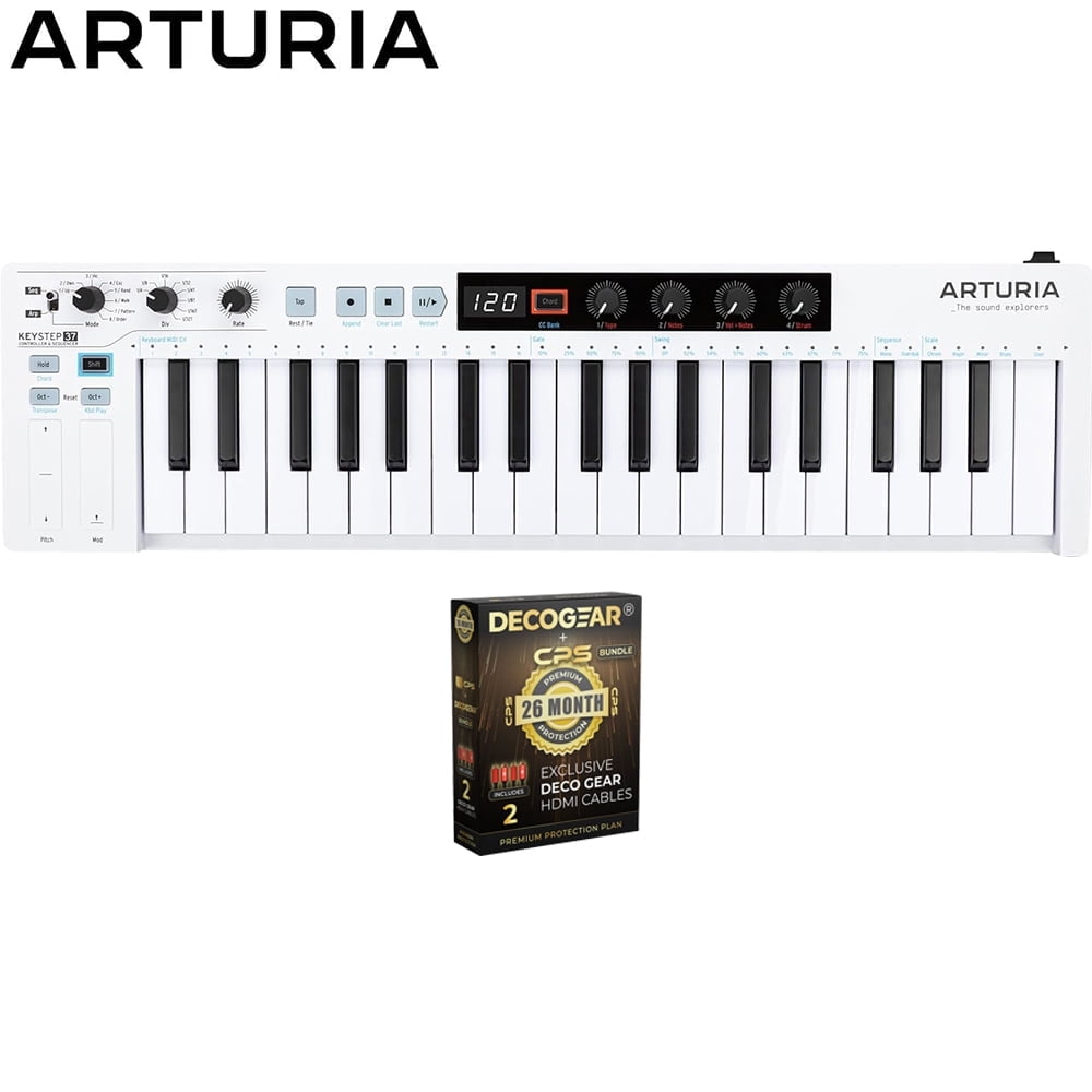 Arturia 430221 KeyStep 37-Key MIDI Controller and Sequencer Keyboard White Bundle with CPS Exclusive 26 Month Protection Pack (BEACH-CPS-26M500ATV)