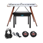 Arturia Astrolab Avant-Garde 61-Note Semi-Weighted Stage Keyboard White Bundle with Arturia Wooden Legs for Keylab MKII 88 and Polybrute Cinnamon, and Knox Gear Piano Bench 7 Items