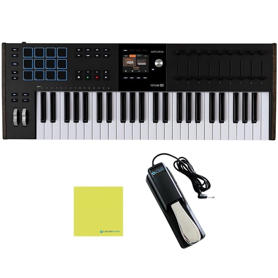 Arturia KeyLab 49 Mk3 Black Bundle with Sustain Pedal & Polishing Cloth 49-Key USB MIDI Controller, DAW Integration, Faders, Encoders, Pads & Analog Lab Pro Software for Music Production
