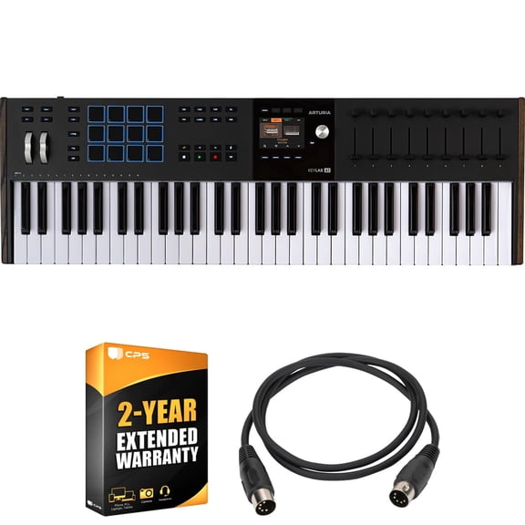 Arturia KeyLab 61 mk3 61-Key USB MIDI Controller Keyboard, Black 231632 Bundle with 2 YR CPS Extended Warranty and OnStage MDC-5 5-Ft Male-to-Male MIDI Cable