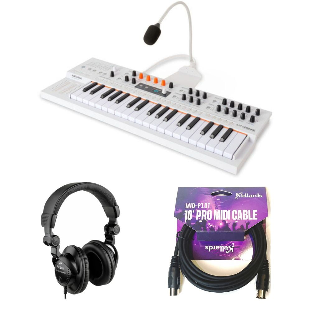 Arturia MiniFreak Vocoder 6-Voice Spontaneous Algorithmic Synthesizer Gooseneck Bundle with Polsen HPC-A30 Closed-Back Studio Monitor Headphones, Kellards MID-P10T Pro MIDI to MIDI Cable 10 Feet