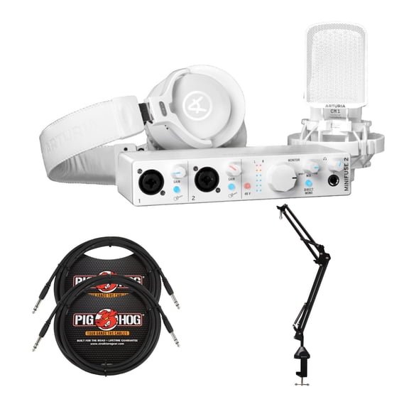 Arturia MiniFuse Recording Pack (White) with EF1 Headphones, CM1 Microphone, Microphone Boom Arm and 1/4-inch TRS Cables