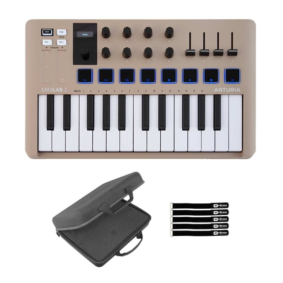 Arturia MiniLab 3 Champagne Universal MIDI Keyboard Controller with Case Package