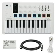 Arturia MiniLab 3 Compact MIDI Keyboard and Pad Controller White Bundle with 6ft MIDI Cable & Cleaning Cloth 3 Items