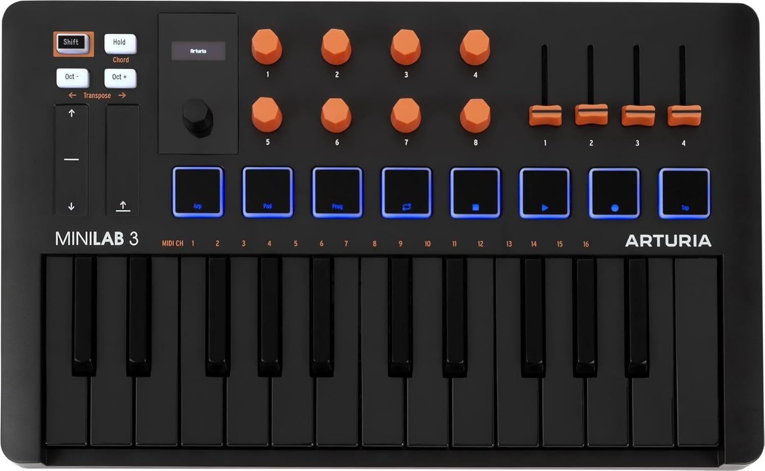 Arturia MiniLab 3 Orange Compact MIDI Keyboard and Pad Controller (Special Edition Orange and Black)