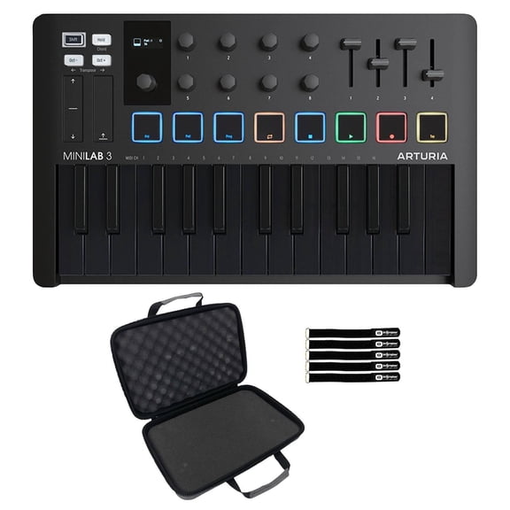 Arturia MiniLab 3 Universal MIDI Hybrid Keyboard Controller Deep Black with Case Package