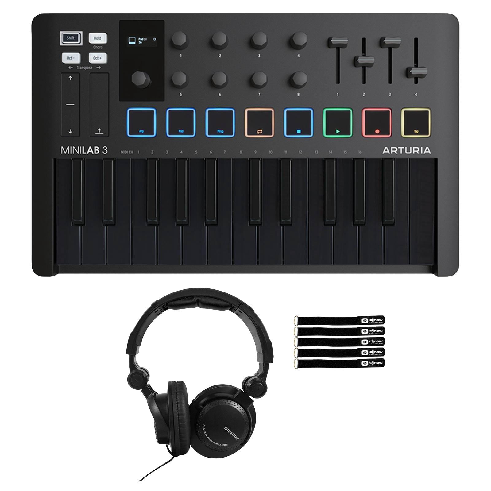 Arturia MiniLab 3 Universal MIDI Hybrid Keyboard Controller Deep Black with Headphones Package