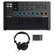 Arturia MiniLab 3 Universal MIDI Hybrid Keyboard Controller Deep Black with Headphones Package