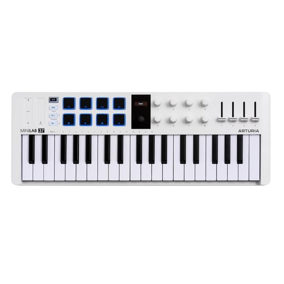 Arturia MiniLab 37 MIDI Keyboard Controller 37 Slim Keys, 8 Pads, DAW Integration, Arpeggiator, Chord Mode, Portable Design, Music Production Software Included, White