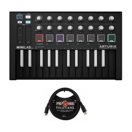 Arturia MiniLab MKII Inverted MIDI Controller (Black) with PigHog 6ft MIDI Cable