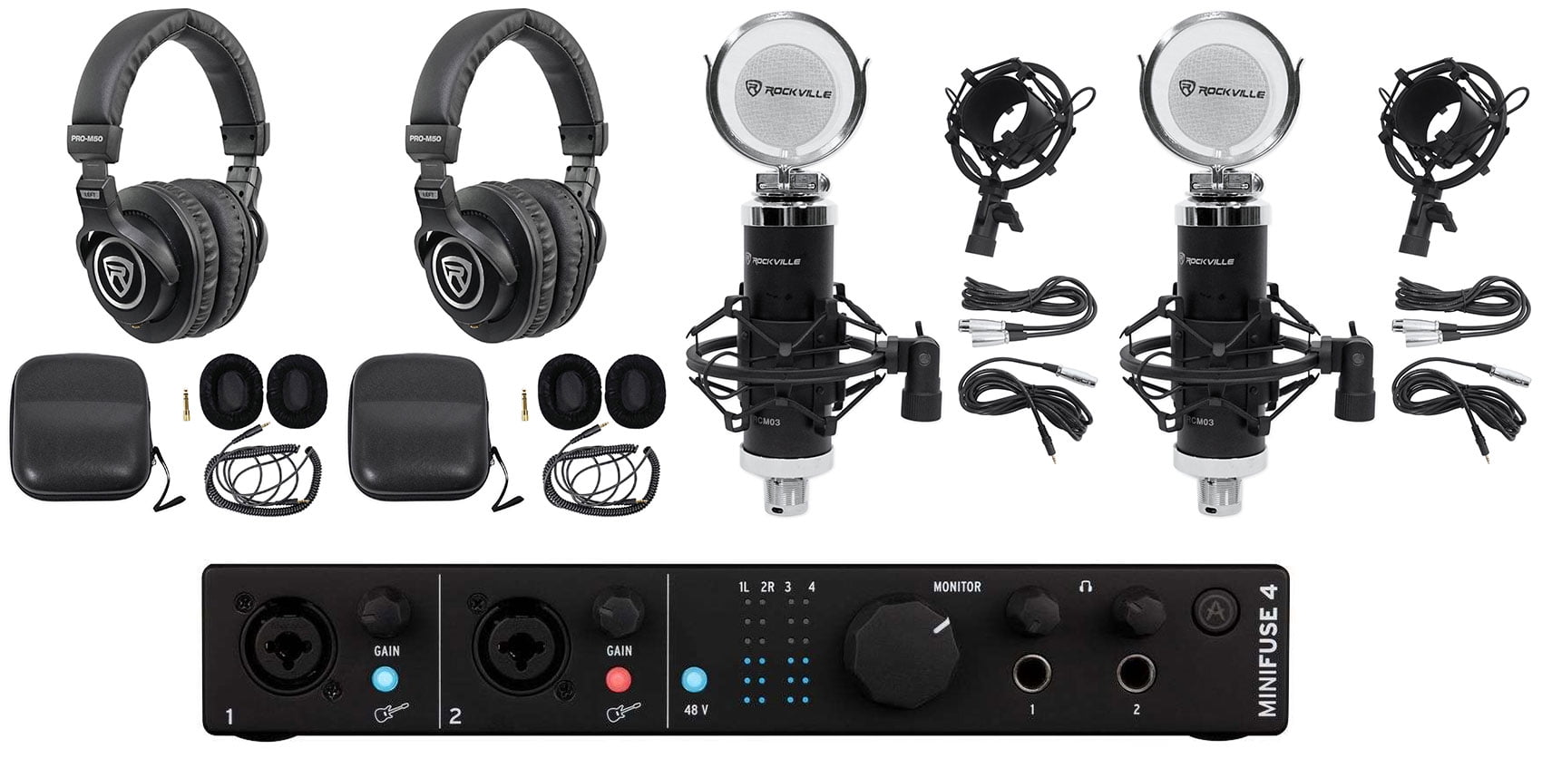 Arturia Minifuse 4 Black 4x4 USB MIDI Audio Interface+(2) Mics+(2) Headphones