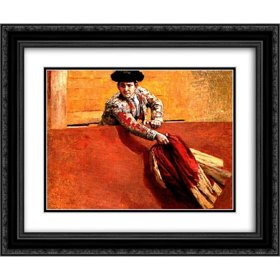 Arturo Michelena 2x Matted 24x20 Black Ornate Framed Art Print 'Estudio de torero para la vara rota'