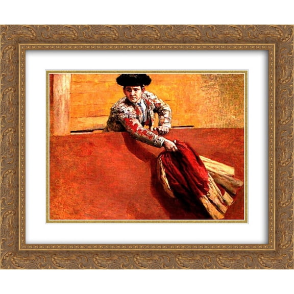 Arturo Michelena 2x Matted 24x20 Gold Ornate Framed Art Print 'Estudio de torero para la vara rota'