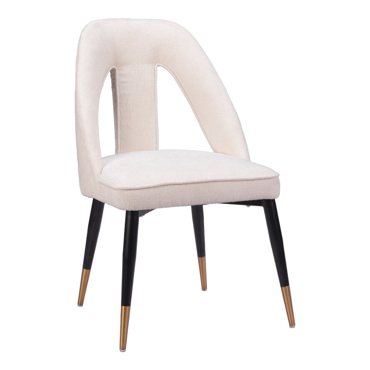 Ivory Plush Upholstered Dining Chair with Metal Legs