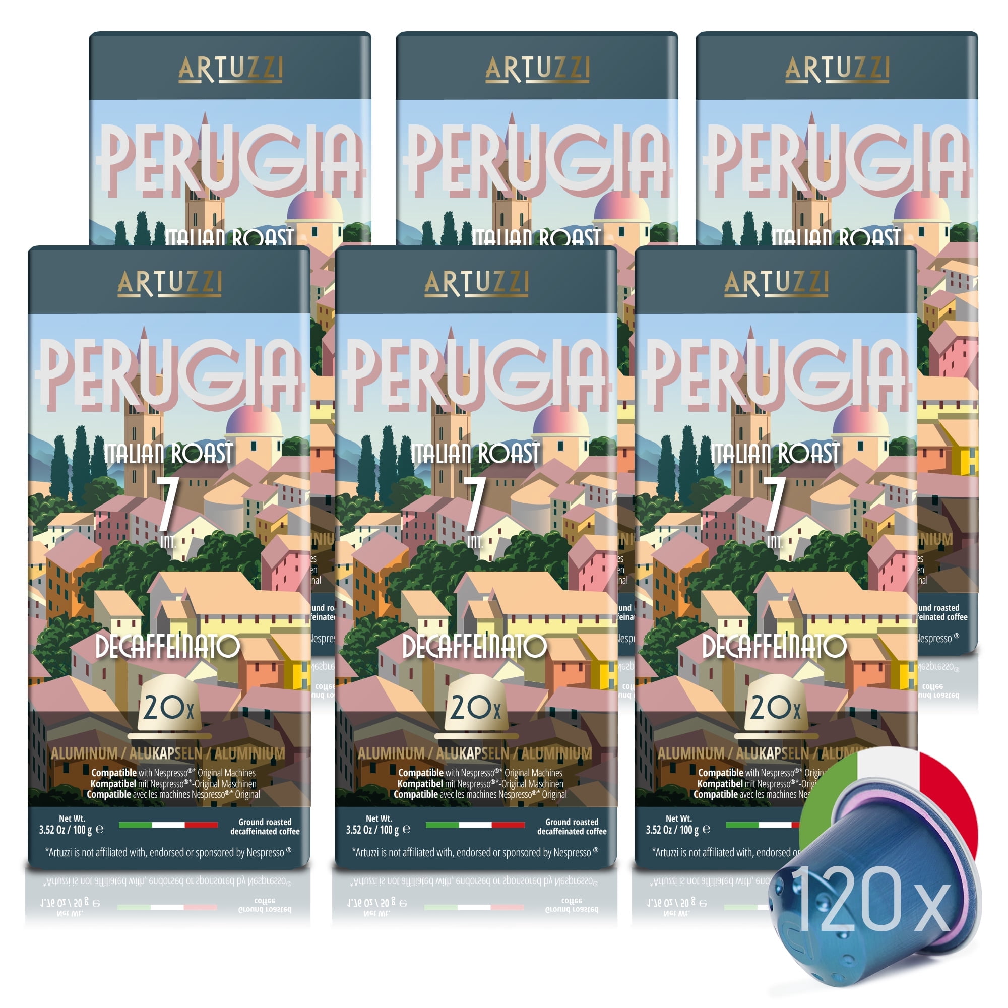 Artuzzi 120ct Decaf Espresso Pods For Nespresso Compatible Capsules Machines | Aluminum Coffee Capsules I Recyclable I 100% Arabica I Italian Roast