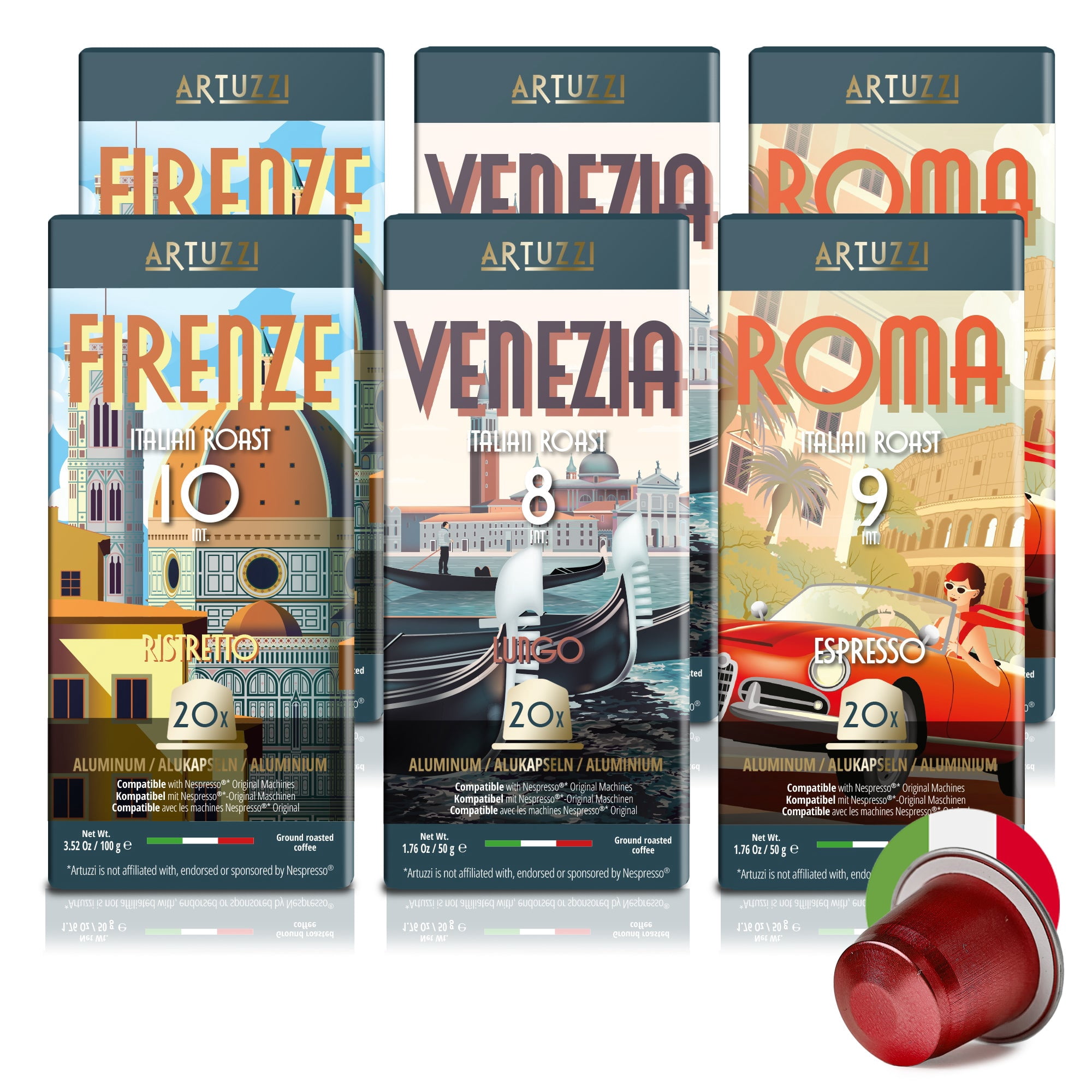 Artuzzi 120ct Nespresso Compatible Pods Espresso Bundle - 40 Ristretto Capsules + 40 Espresso Capsules + 40 Lungo Capsules - Great Alternative to Nespresso Original Pods
