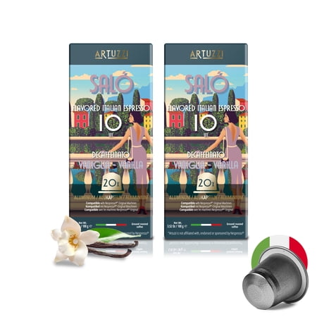 Artuzzi 40ct Decaf Vanilla - Flavored Espresso Pods Compatible with Nespresso Original Capsule Machines - 2 Packs