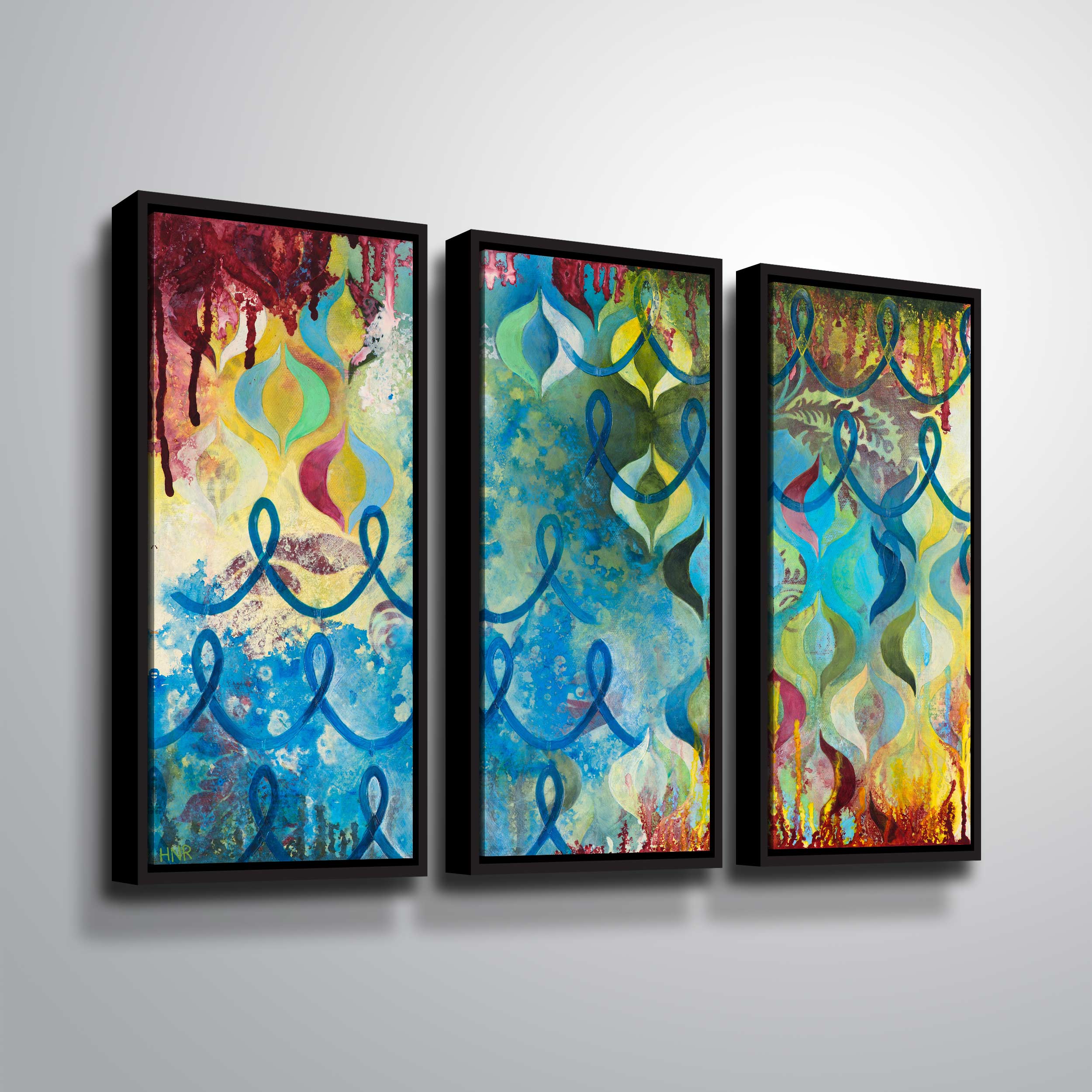 Artwall Bubbling Up, 3 Piece Floater Framed Canvas Set by Heather noel Robinson