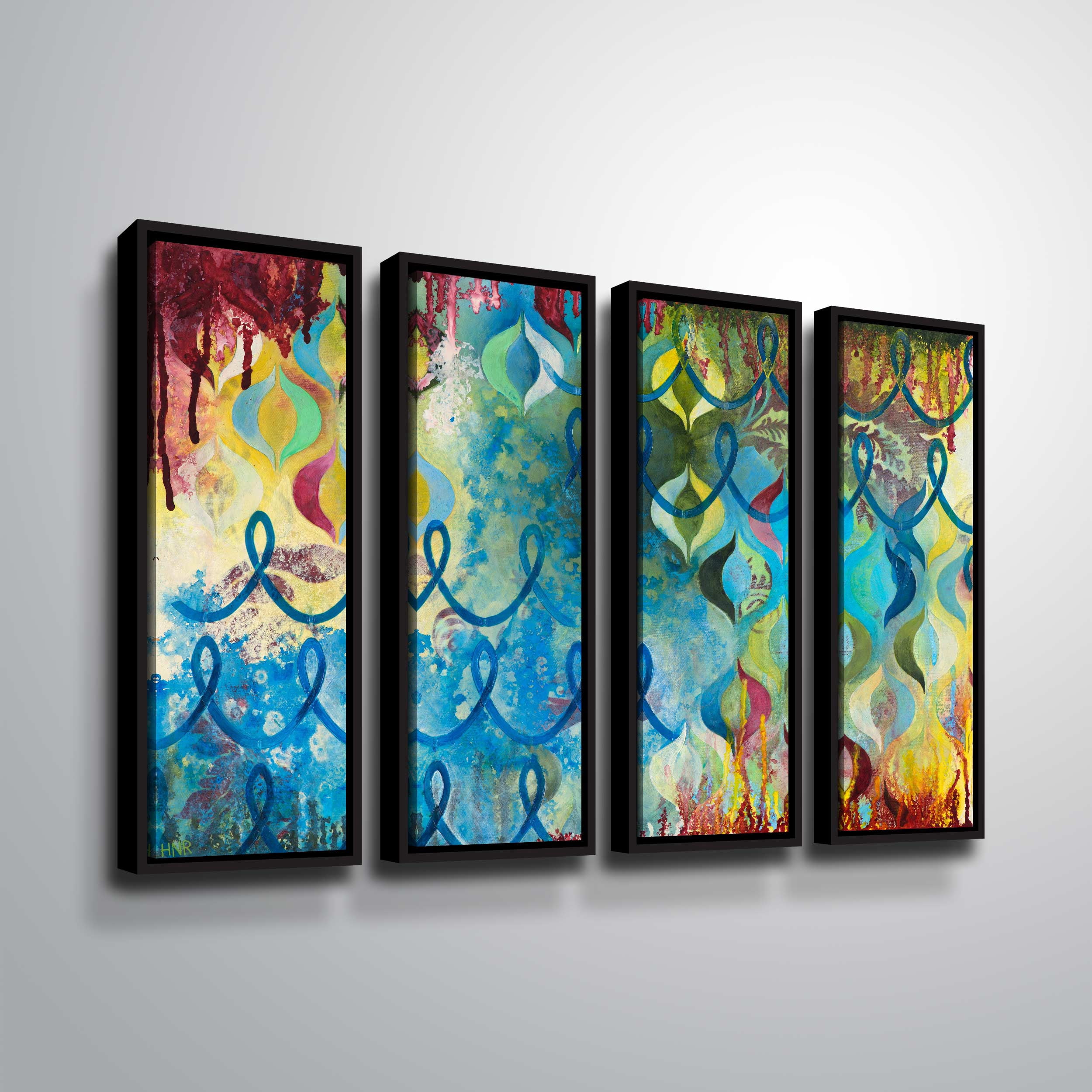 Artwall Bubbling Up, 4 Piece Floater Framed Canvas Set by Heather noel Robinson