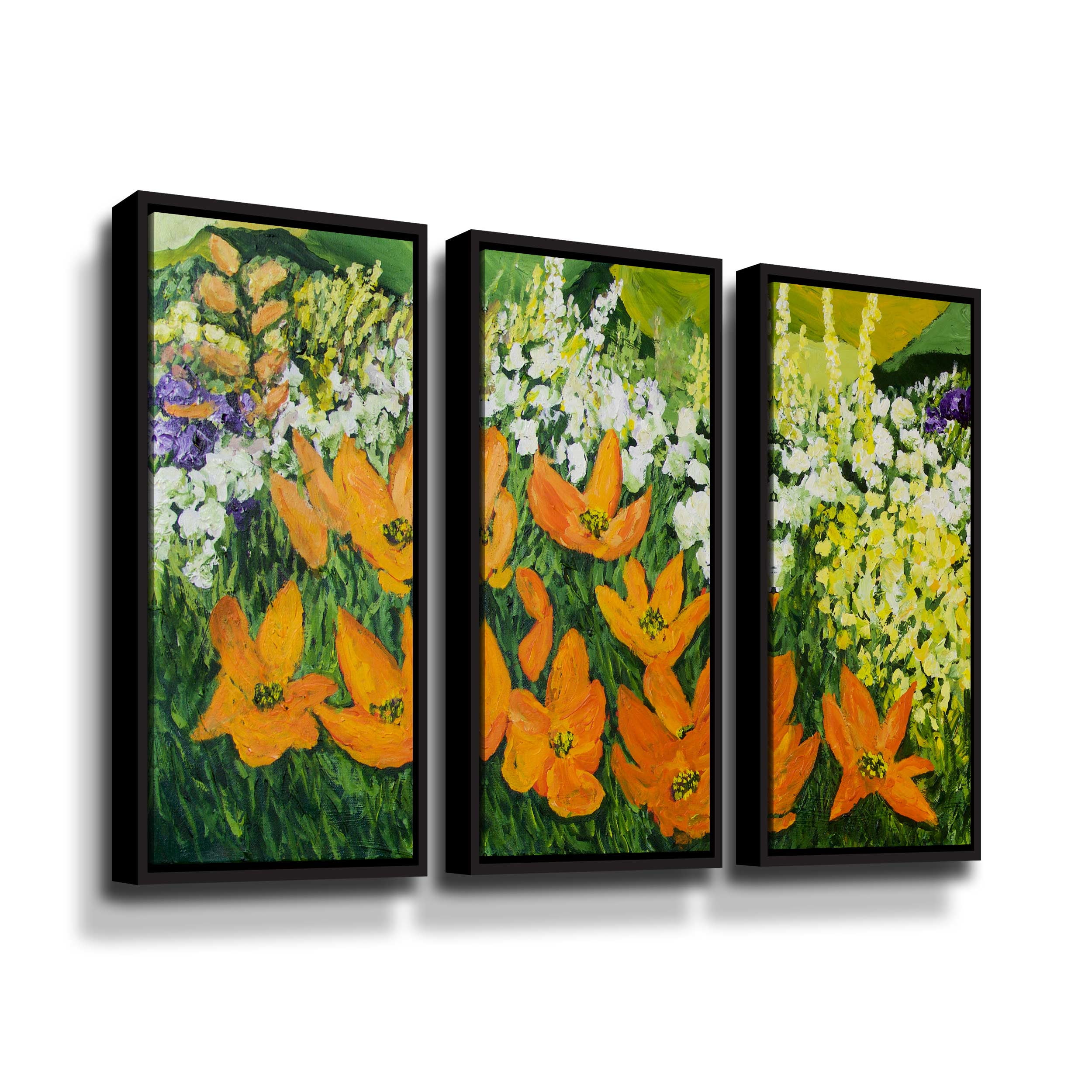 Artwall Field of Poppies 2, 3 Piece Floater Framed Canvas Set by Allan Friedlander