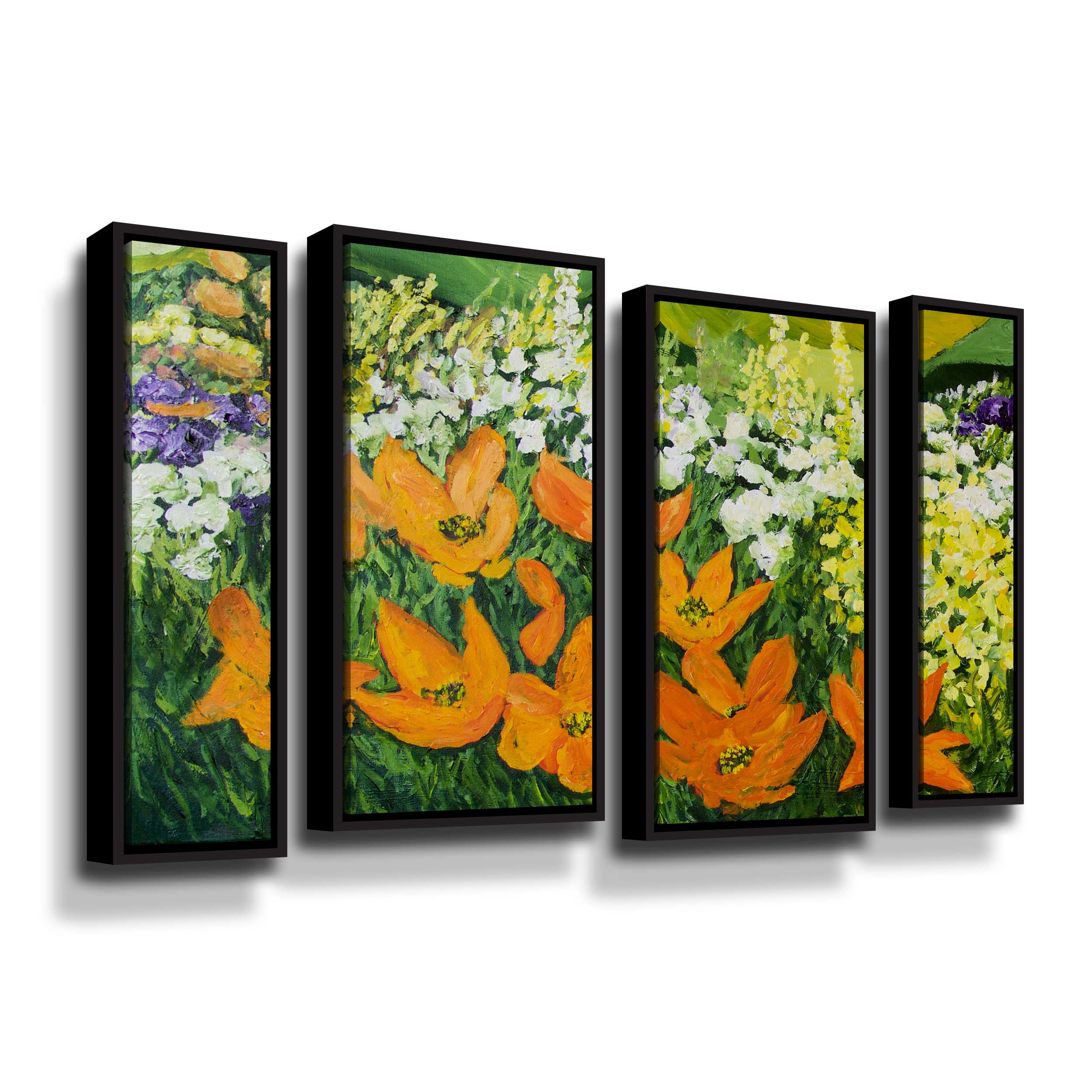 Artwall Field of Poppies 2, 4 Piece Floater Framed Canvas Staggered Set by Allan Friedlander