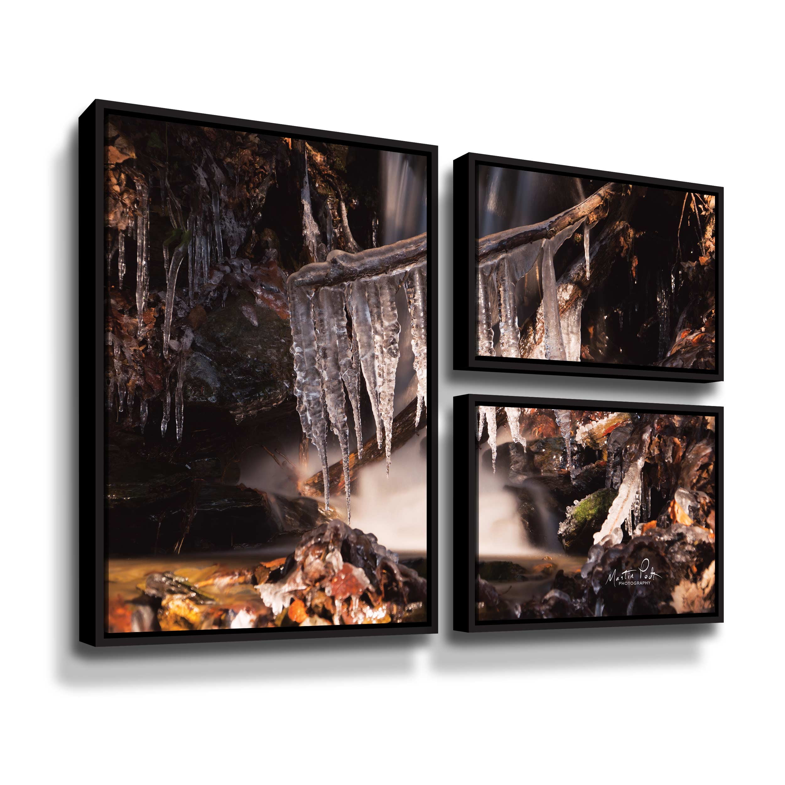 Artwall Icicles, 3 Piece Floater Framed Canvas Flag Set by Martin Podt