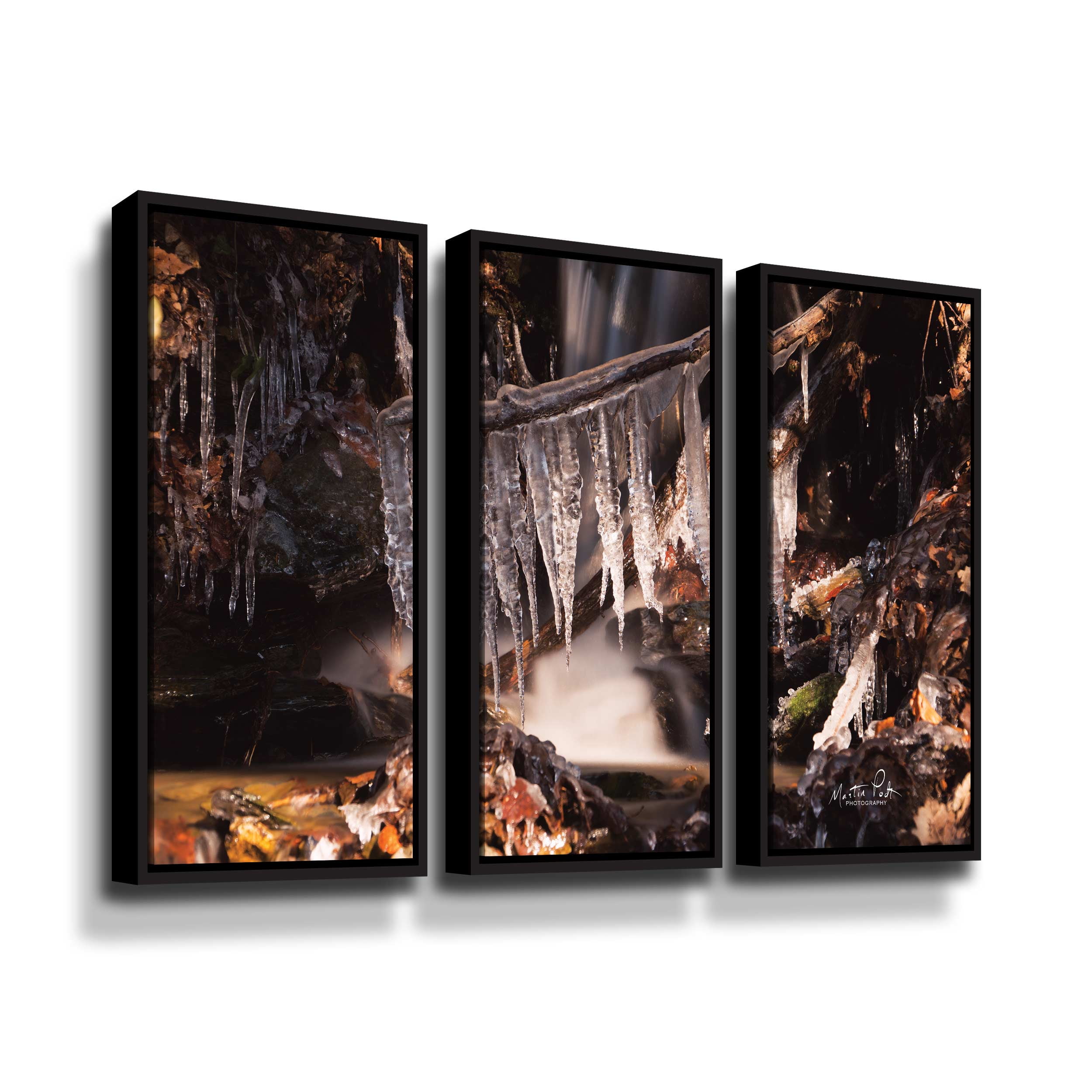 Artwall Icicles, 3 Piece Floater Framed Canvas Set by Martin Podt