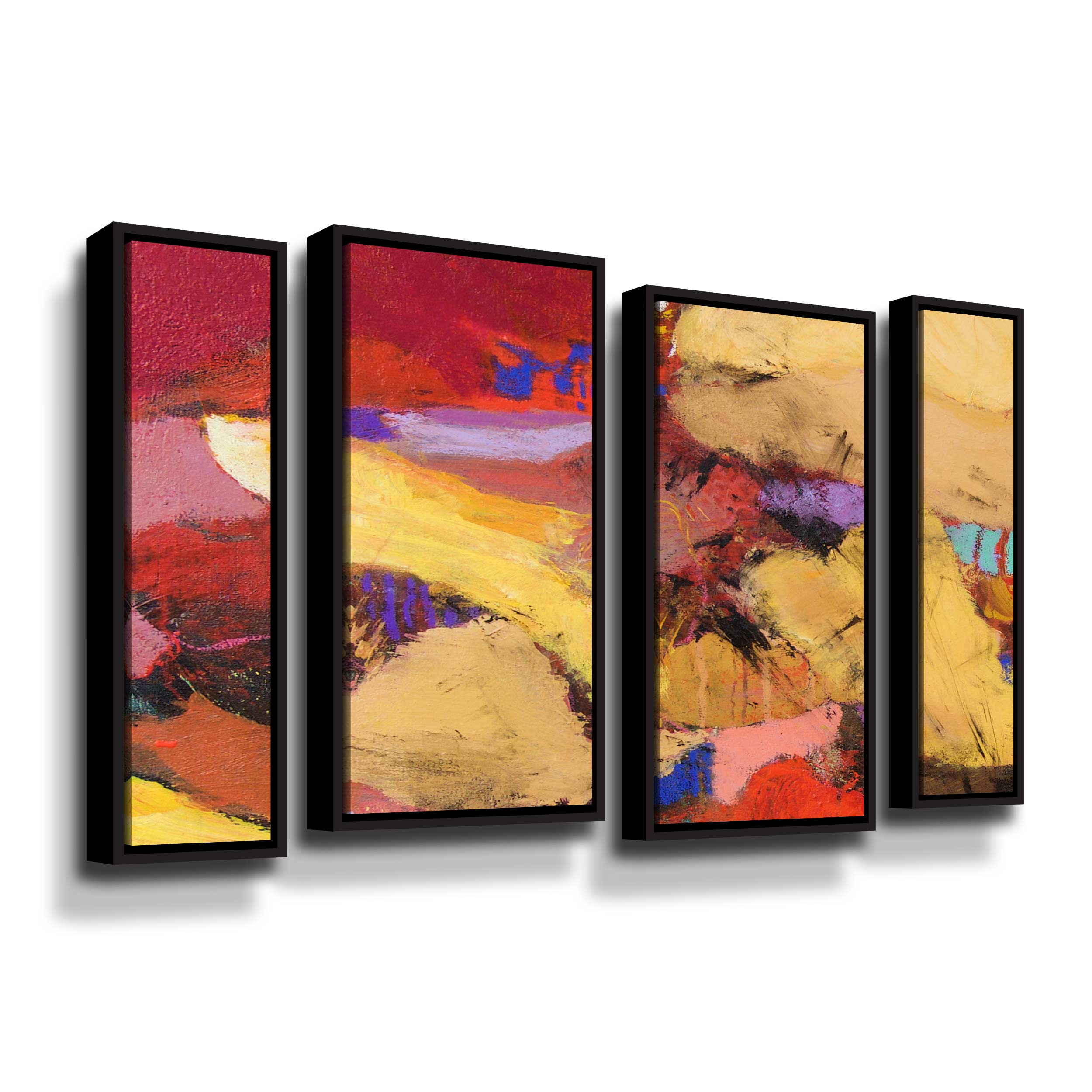 Artwall Kinky Thunder, 4 Piece Floater Framed Canvas Staggered Set by Allan Friedlander