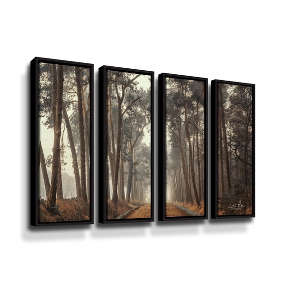Artwall Path of Pines, 4 Piece Floater Framed Canvas Set by Martin Podt
