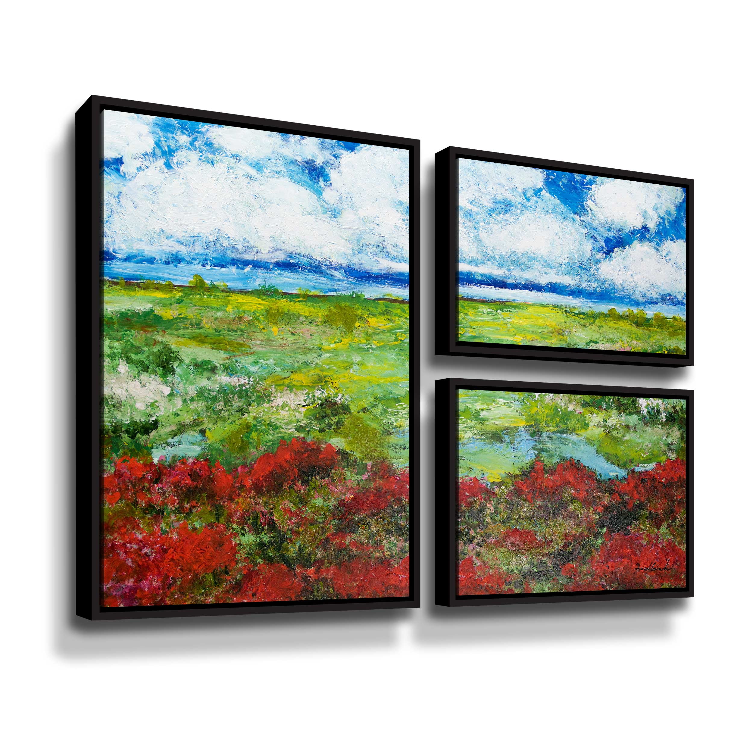 Artwall Red Berries, 3 Piece Floater Framed Canvas Flag Set by Allan Friedlander