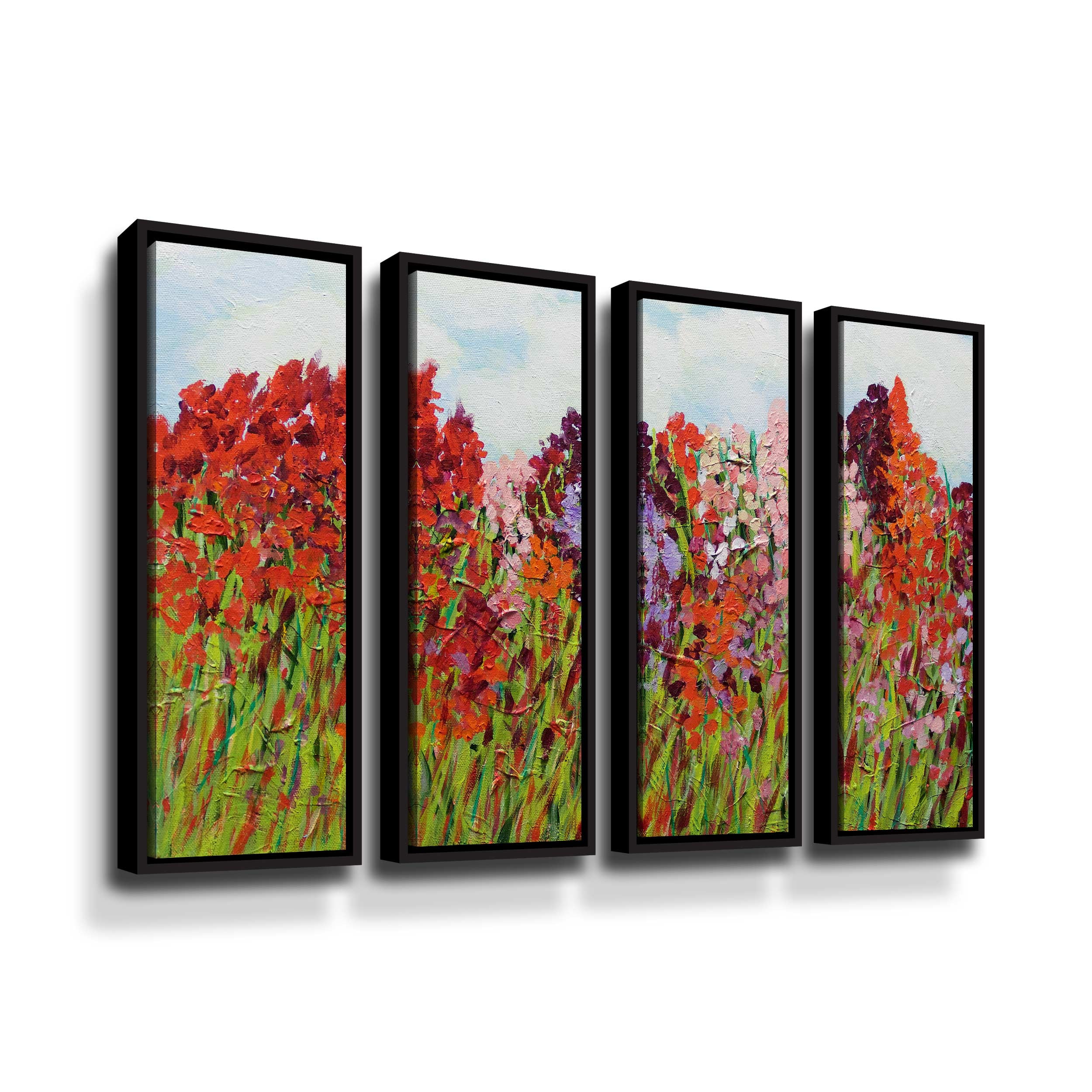 Artwall Red Garden, 4 Piece Floater Framed Canvas Set by Allan Friedlander