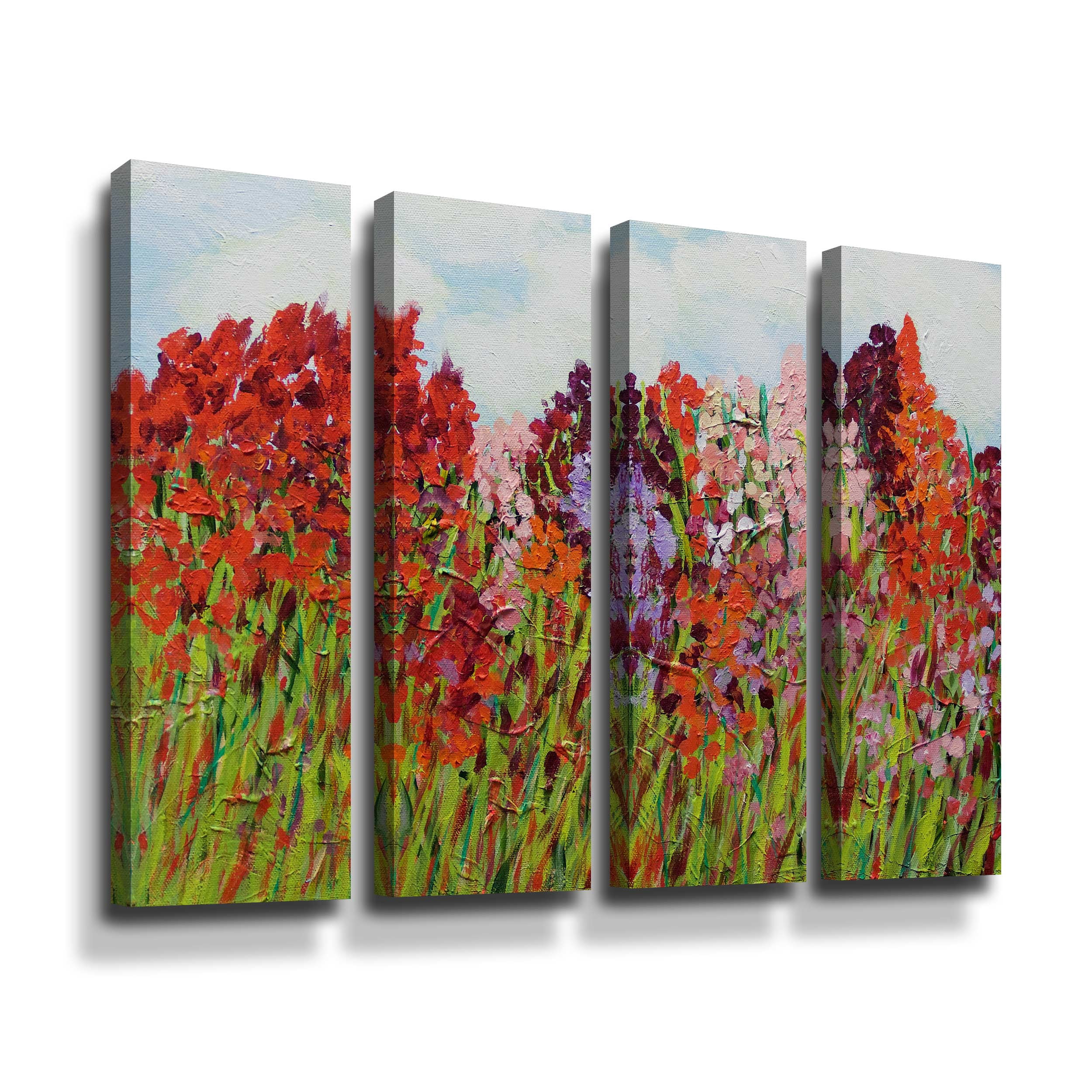 Artwall Red Garden, 4 Piece Gallery Wrapped Canvas Set by Allan Friedlander