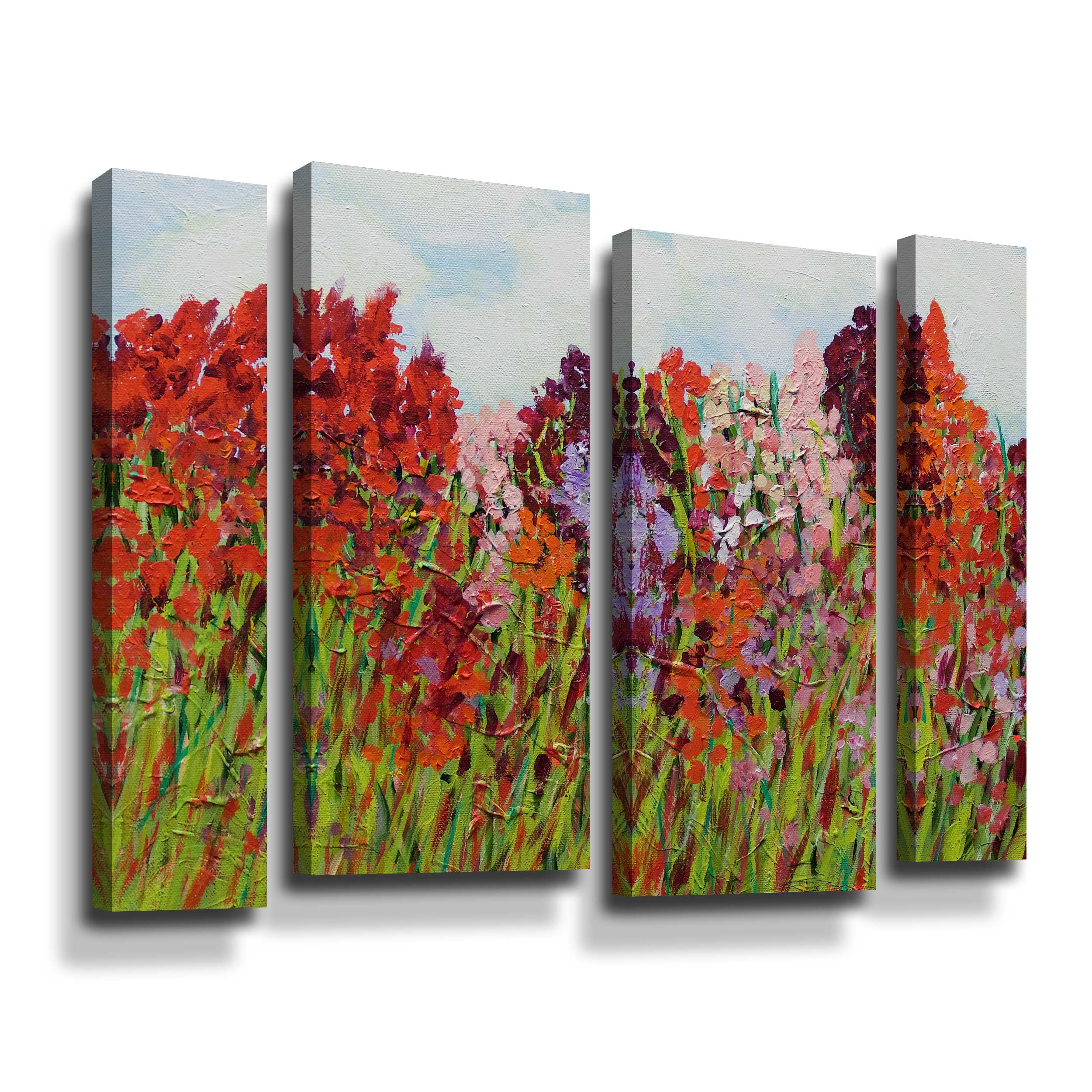 Artwall Red Garden, 4 Piece Gallery Wrapped Canvas Staggered Set by Allan Friedlander