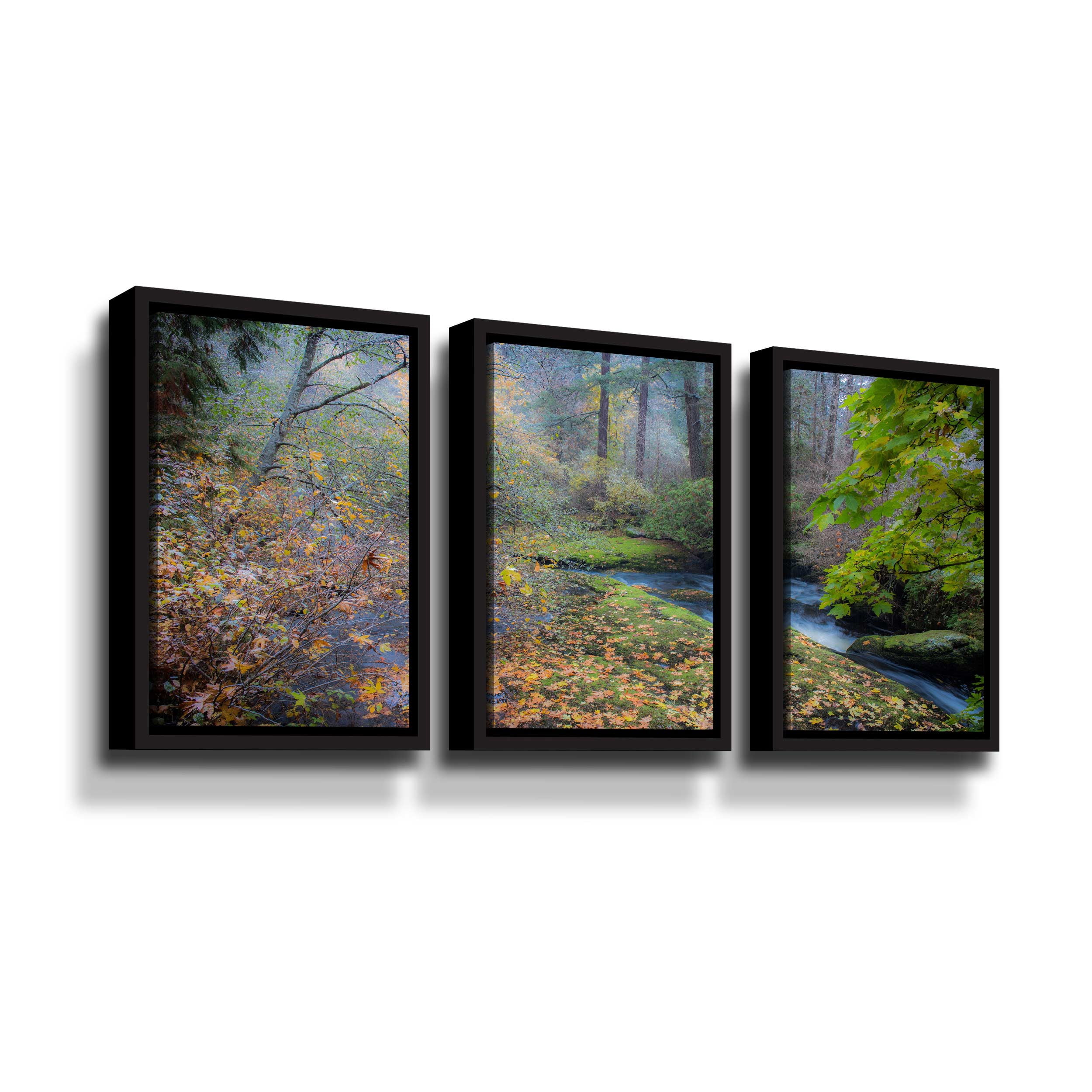 Artwall Snow in Fall, 3 Piece Floater Framed Canvas Set by Tim Oldford